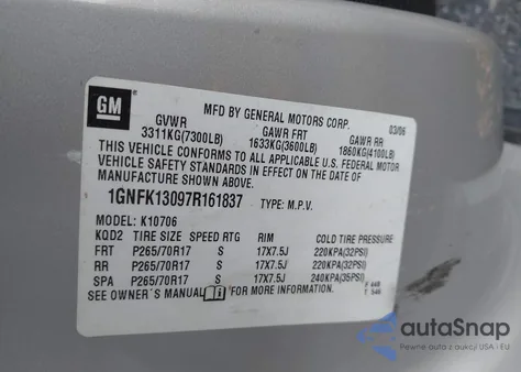 2007 Chevrolet Tahoe Lt из США, поврежденный, VIN 1GNFK13097R161837